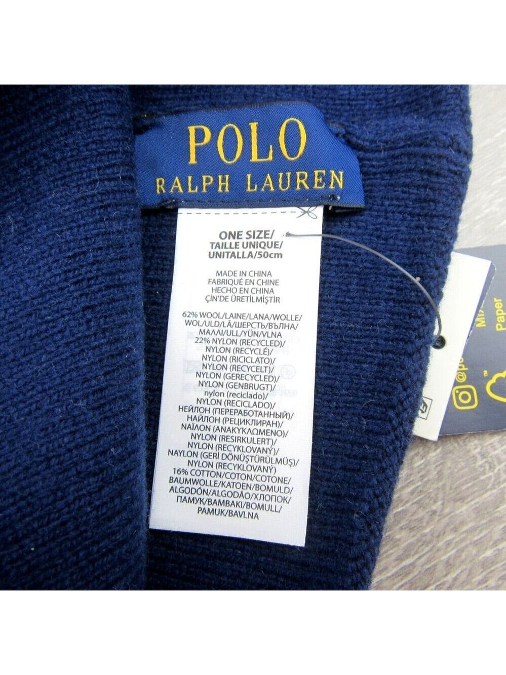 Polo Ralph Lauren Pom Pom Beanie Cap One Size Navy White NEW - Picture 10 of 12
